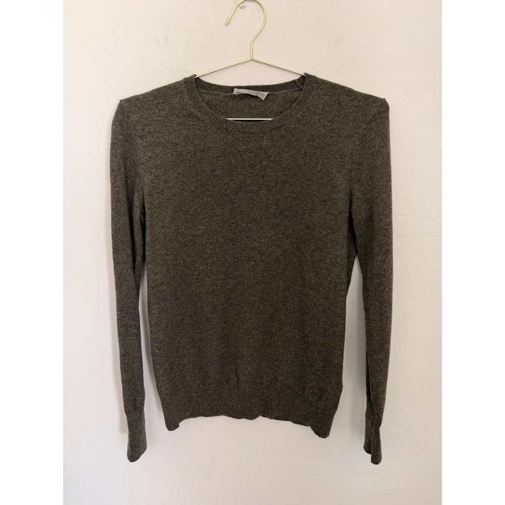 Everlane Womens 100% Cashmere Crewneck Sweater Olive Brown Heather M Long Sleeve